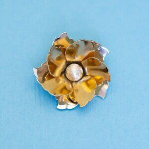 Vintage Gold Tone Spiral Vortex Silver Tone Pearl Brooch - N31